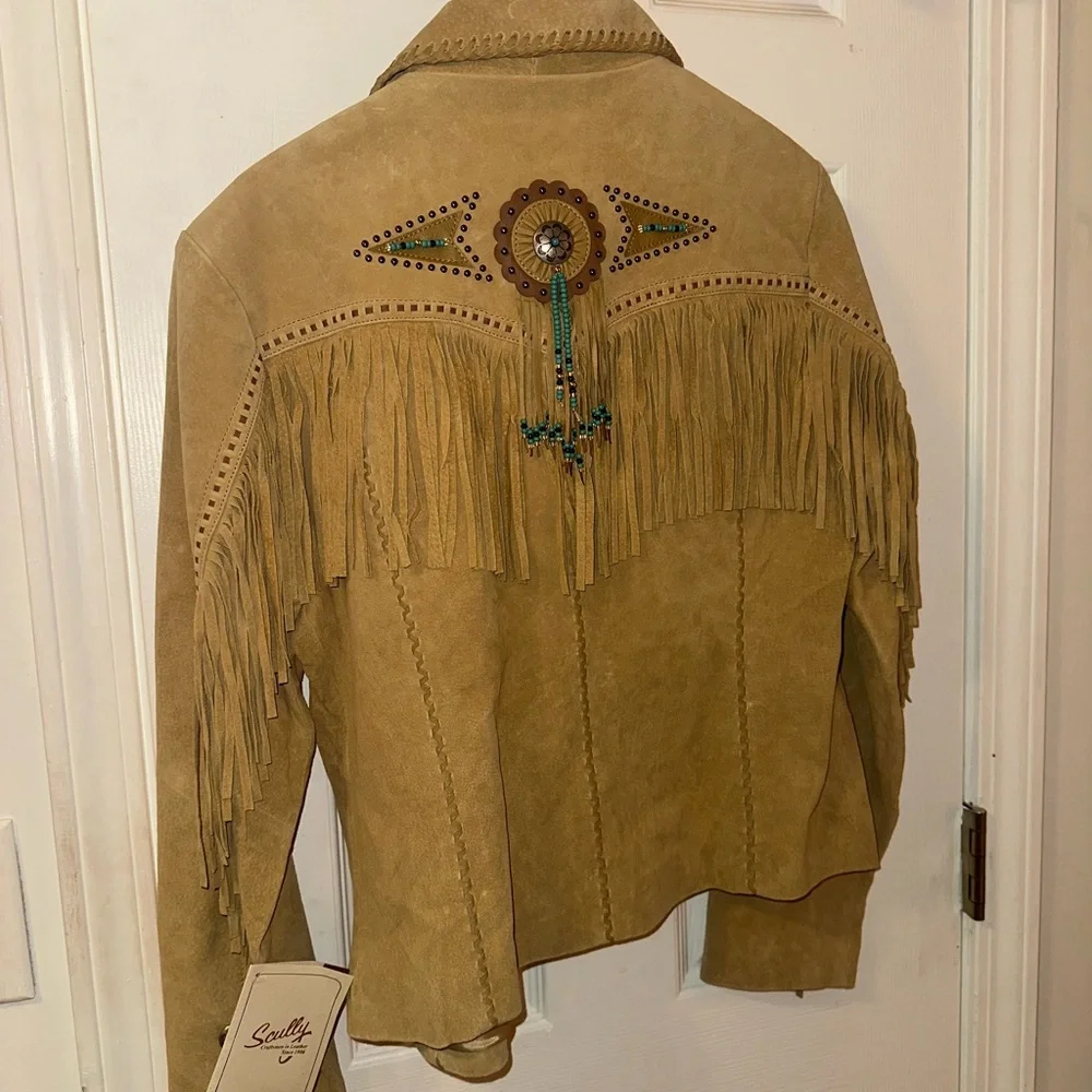 Scully Tan Suede Fringe Jacket with Turquoise Beadwork - Picture 3 of 4